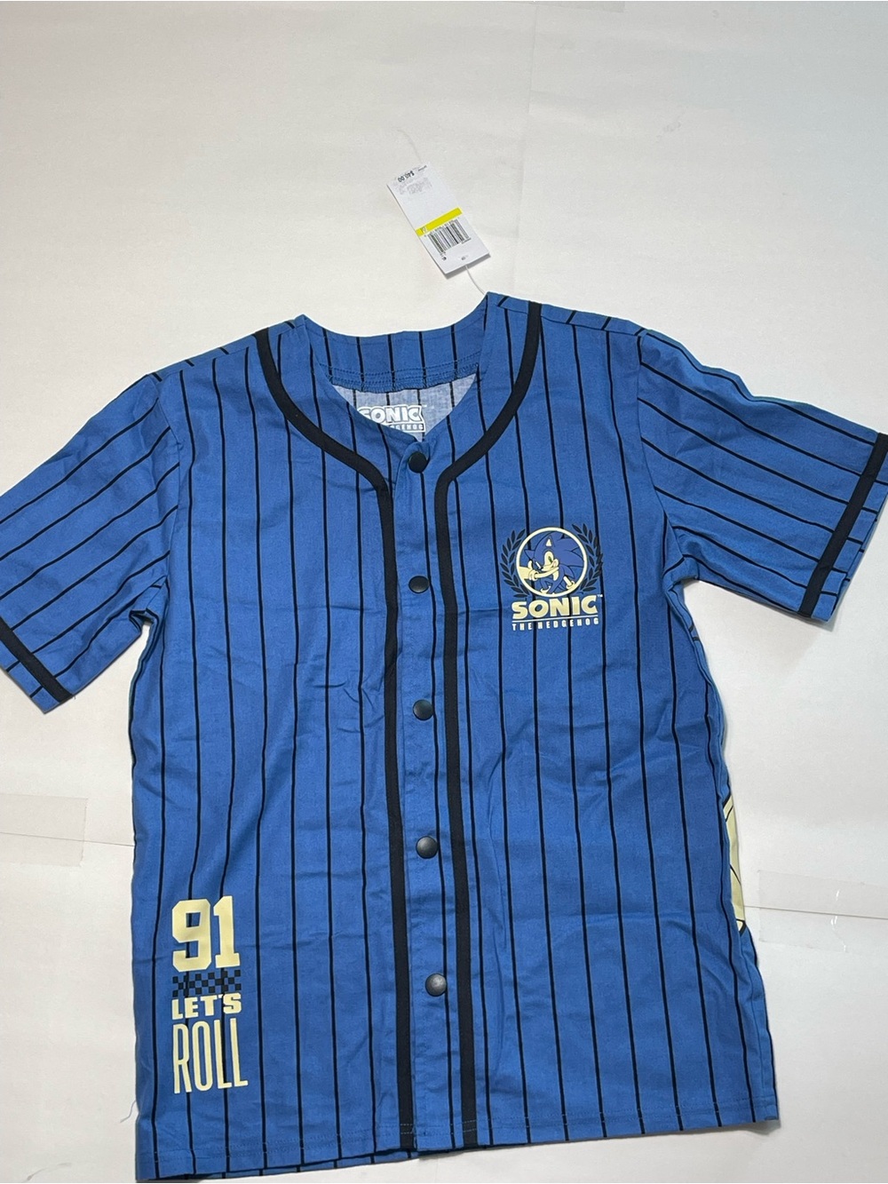 SONIC THE HEDGEHOG Blue Pinstripe Kids Jersey Shirt Size M NWT 100% COTTON